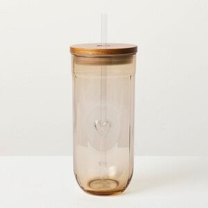21oz Fluted Rounded Glass Tumbler with Wooden Lid - Hearth & Hand Magnolia